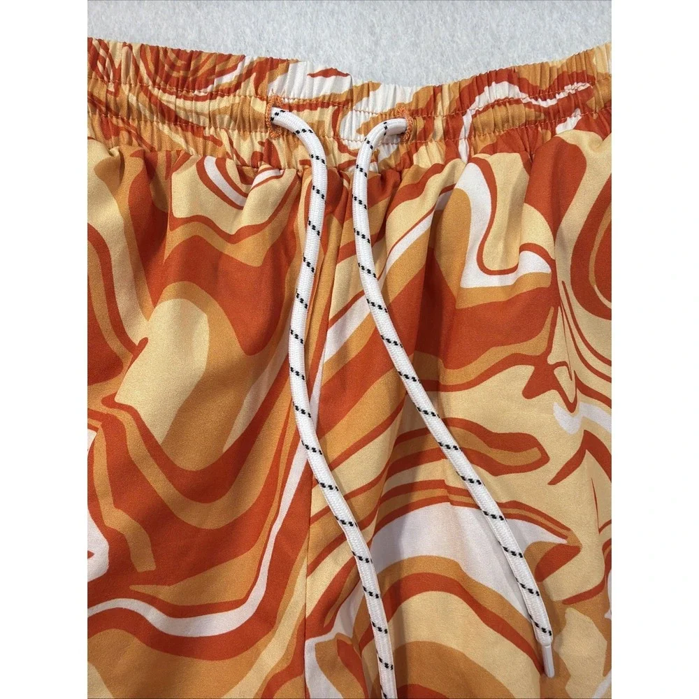 Men Orange White Swirl Shorts  Trunks Size S Regular Solid Elastic Waist Pull-On